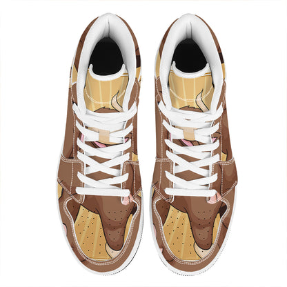 Cute Chinese Ox Zodiac Print High Top Leather Sneakers