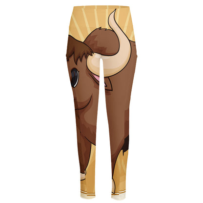 Cute Chinese Ox Zodiac Print High-Waisted Pocket Leggings