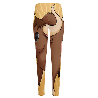 Cute Chinese Ox Zodiac Print High-Waisted Pocket Leggings