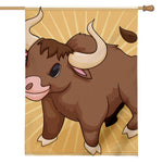 Cute Chinese Ox Zodiac Print House Flag