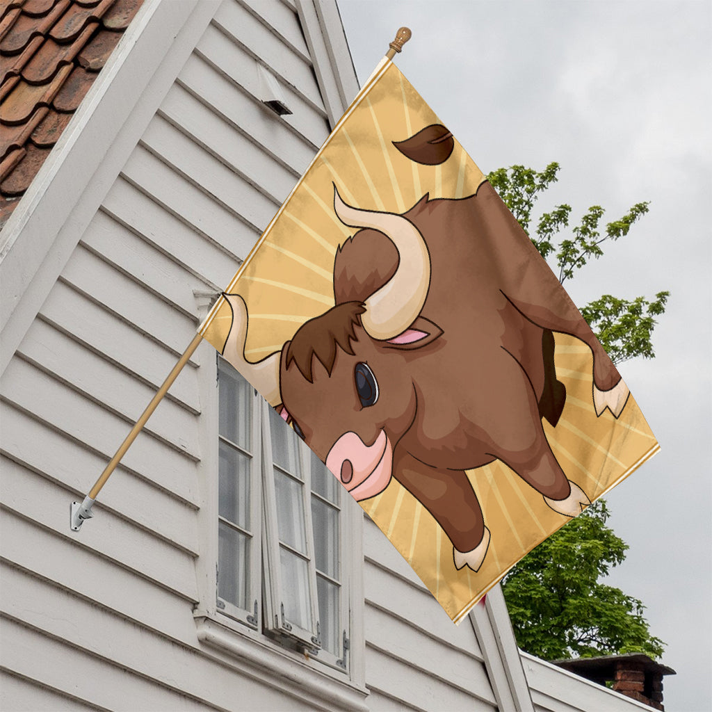 Cute Chinese Ox Zodiac Print House Flag