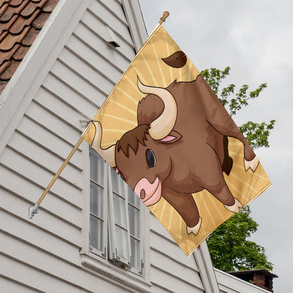 Cute Chinese Ox Zodiac Print House Flag