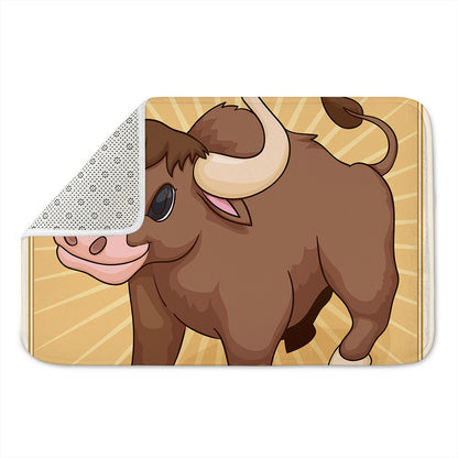 Cute Chinese Ox Zodiac Print Indoor Door Mat