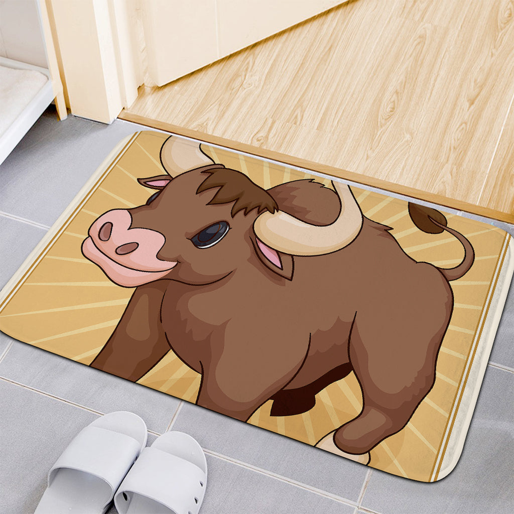 Cute Chinese Ox Zodiac Print Indoor Door Mat