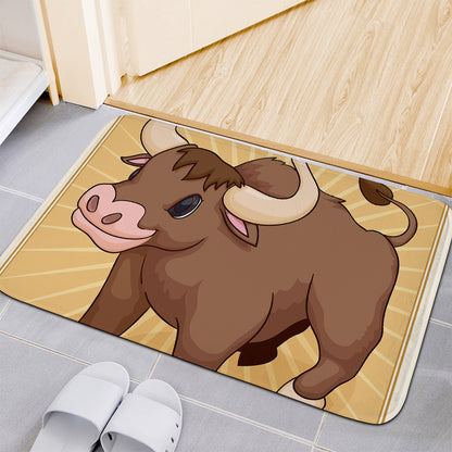 Cute Chinese Ox Zodiac Print Indoor Door Mat