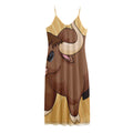 Cute Chinese Ox Zodiac Print Jersey Midi Cami Dress