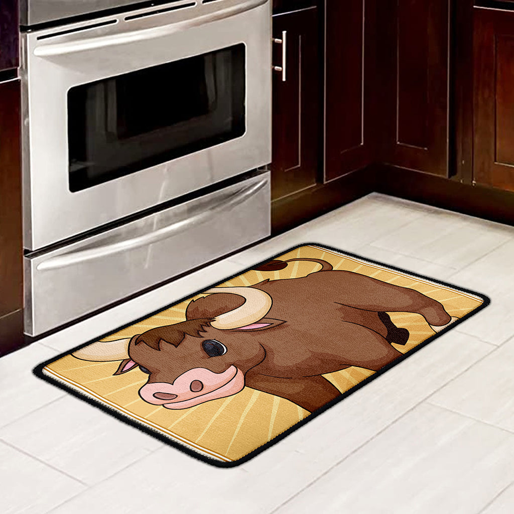 Cute Chinese Ox Zodiac Print Kitchen Mat