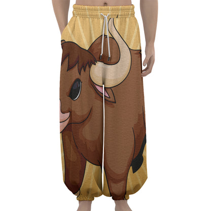 Cute Chinese Ox Zodiac Print Lantern Pants