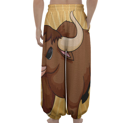 Cute Chinese Ox Zodiac Print Lantern Pants