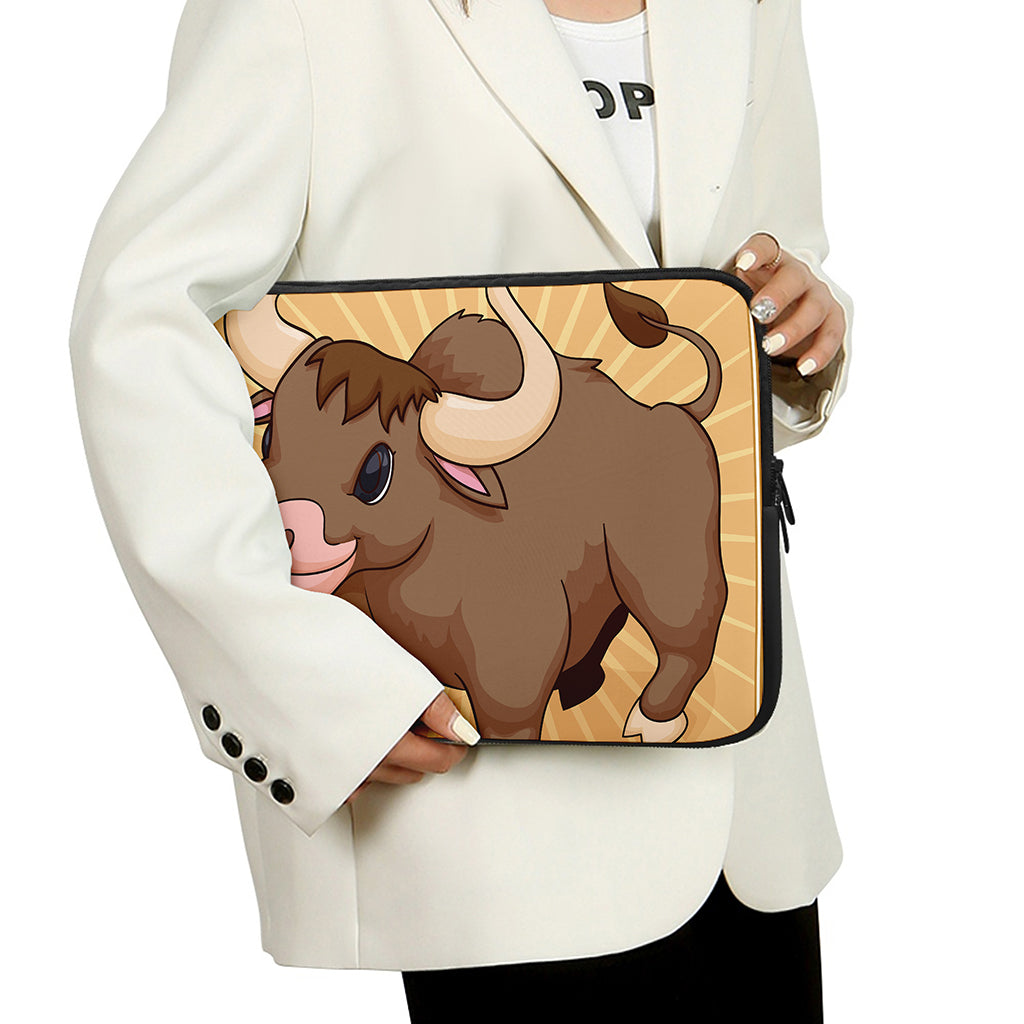 Cute Chinese Ox Zodiac Print Laptop Sleeve