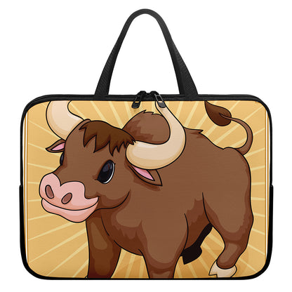 Cute Chinese Ox Zodiac Print Laptop Sleeve With Handle