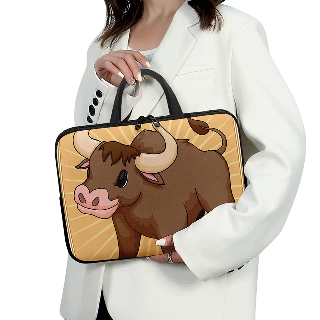 Cute Chinese Ox Zodiac Print Laptop Sleeve With Handle