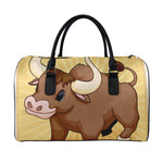 Cute Chinese Ox Zodiac Print Leather Duffle Bag
