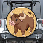 Cute Chinese Ox Zodiac Print Leather Spare Tire Cover
