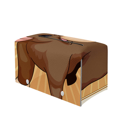 Cute Chinese Ox Zodiac Print Leather Tissue Box Cover