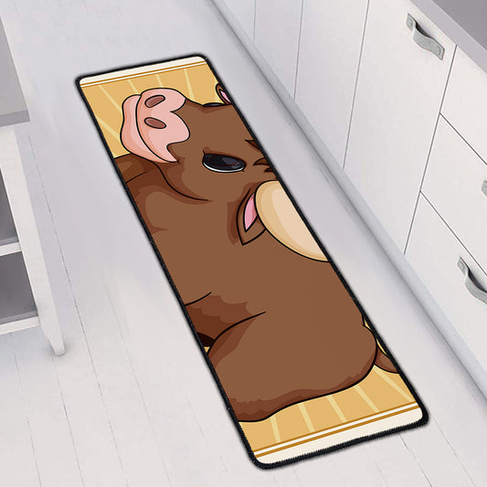 Cute Chinese Ox Zodiac Print Long Kitchen Mat