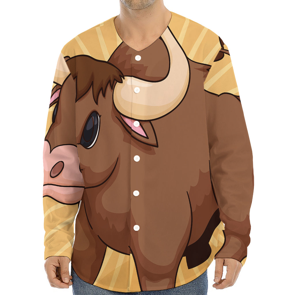 Cute Chinese Ox Zodiac Print Long Sleeve Baseball Jersey