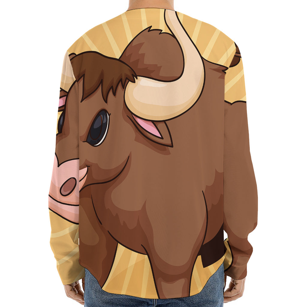 Cute Chinese Ox Zodiac Print Long Sleeve Baseball Jersey