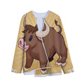 Cute Chinese Ox Zodiac Print Long Sleeve Short Coat