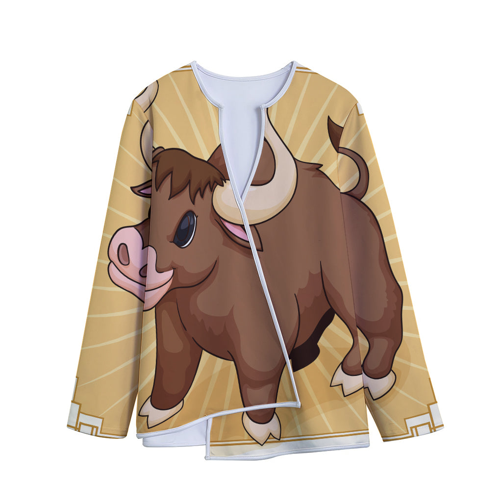 Cute Chinese Ox Zodiac Print Long Sleeve Short Coat