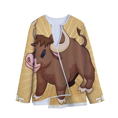 Cute Chinese Ox Zodiac Print Long Sleeve Short Coat