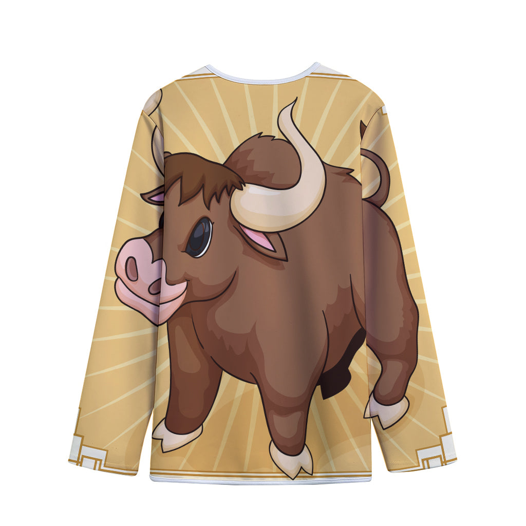 Cute Chinese Ox Zodiac Print Long Sleeve Short Coat