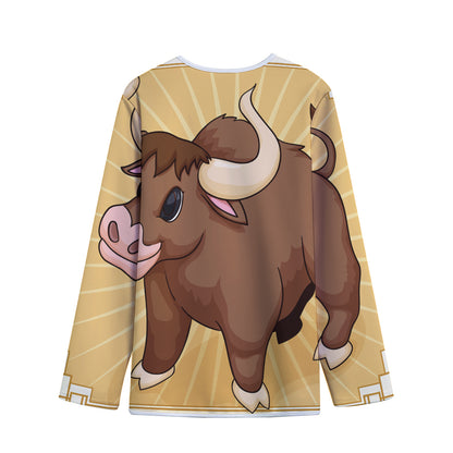 Cute Chinese Ox Zodiac Print Long Sleeve Short Coat