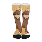 Cute Chinese Ox Zodiac Print Long Socks