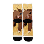Cute Chinese Ox Zodiac Print Long Socks