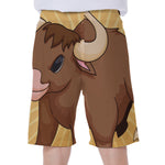 Cute Chinese Ox Zodiac Print Men's Beach Shorts