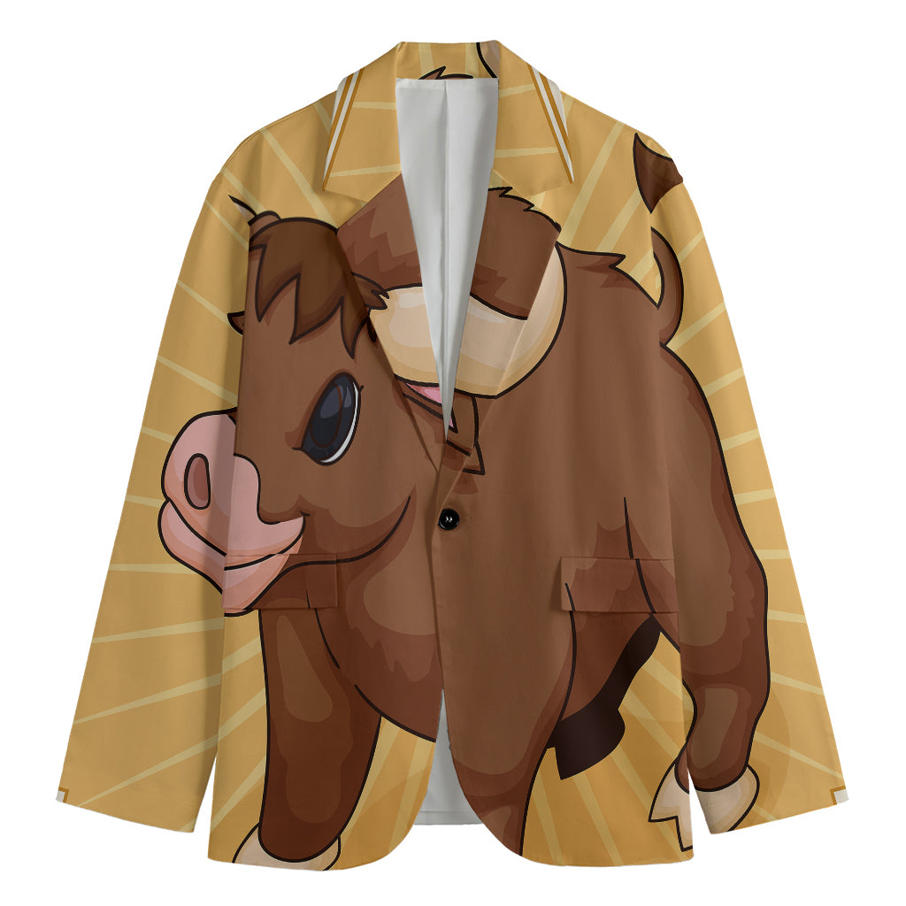 Cute Chinese Ox Zodiac Print Men's Blazer