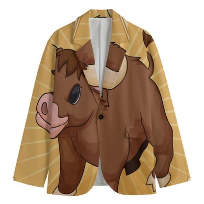 Cute Chinese Ox Zodiac Print Men's Blazer