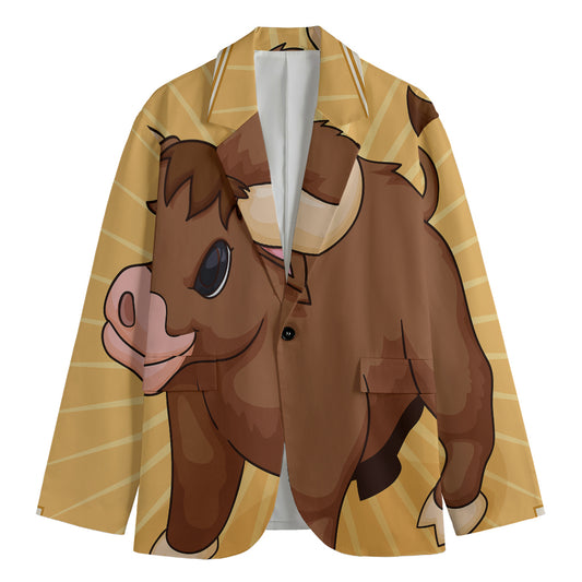 Cute Chinese Ox Zodiac Print Men's Blazer