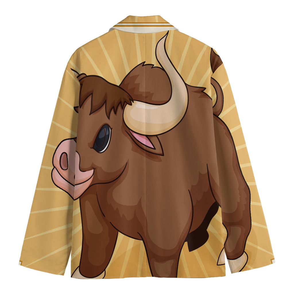 Cute Chinese Ox Zodiac Print Men's Blazer
