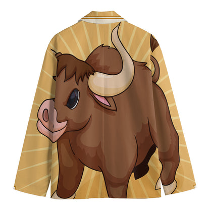 Cute Chinese Ox Zodiac Print Men's Blazer