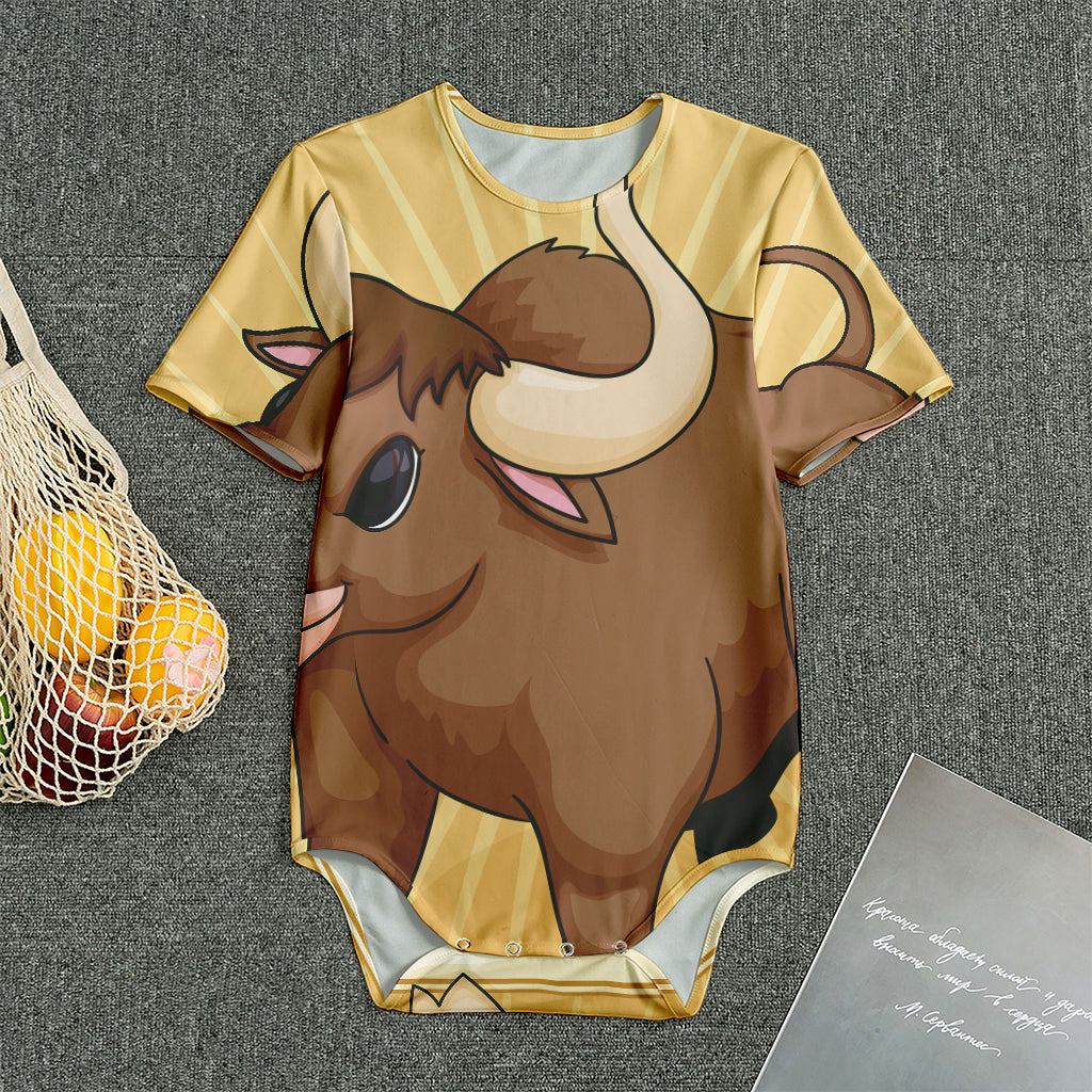 Cute Chinese Ox Zodiac Print Men's Bodysuit
