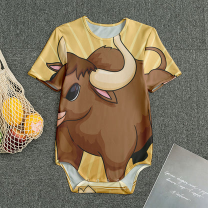 Cute Chinese Ox Zodiac Print Men's Bodysuit