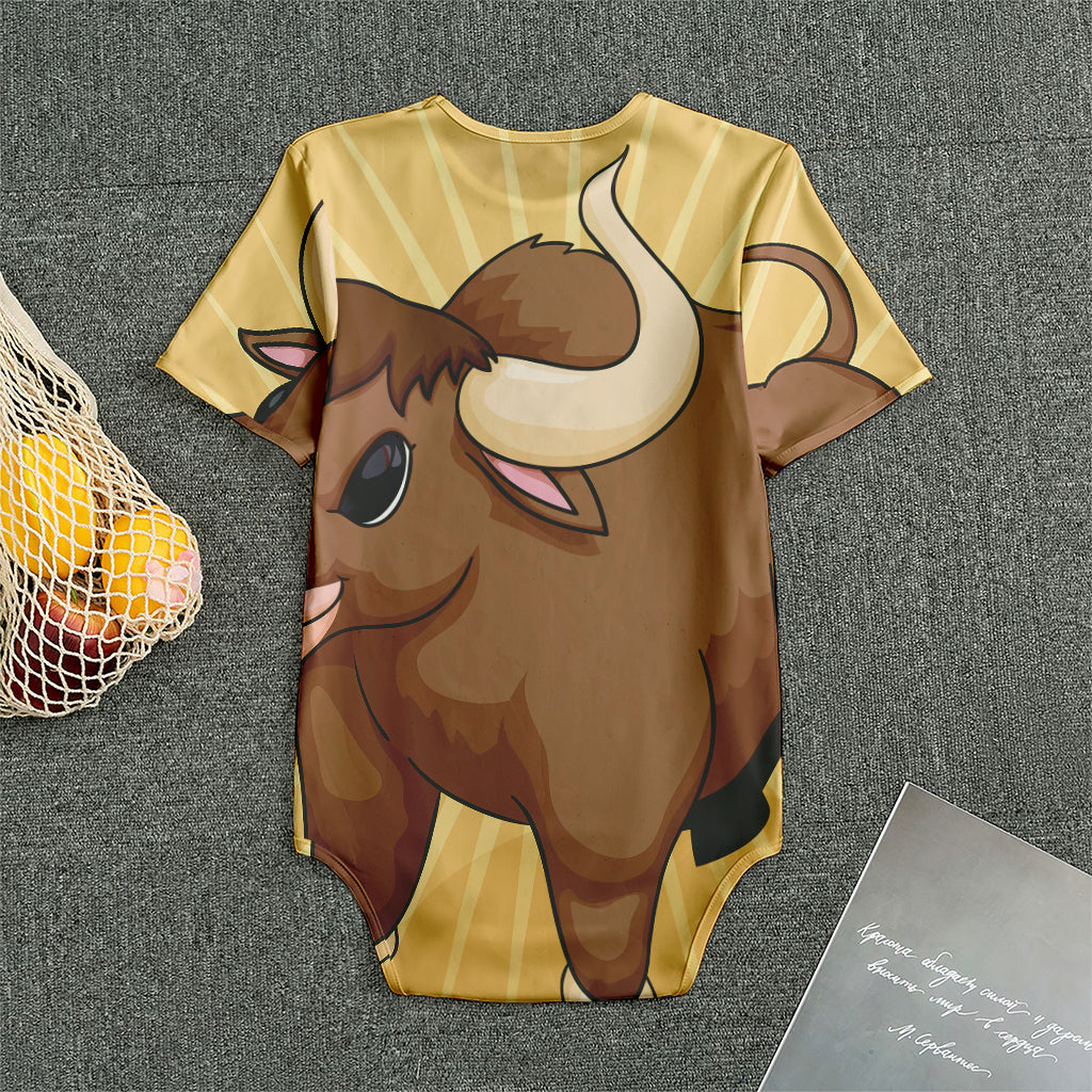 Cute Chinese Ox Zodiac Print Men's Bodysuit
