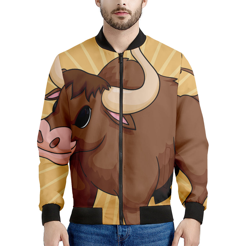 Cute Chinese Ox Zodiac Print Men's Bomber Jacket