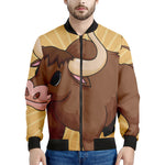 Cute Chinese Ox Zodiac Print Men's Bomber Jacket