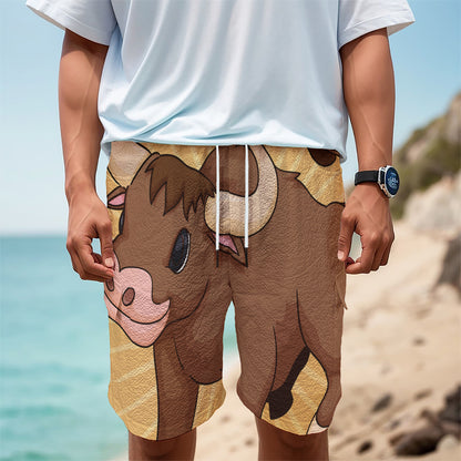 Cute Chinese Ox Zodiac Print Men's Cargo Shorts