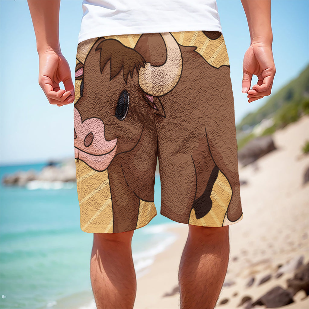 Cute Chinese Ox Zodiac Print Men's Cargo Shorts