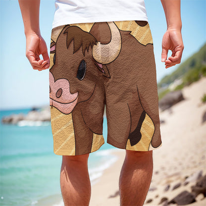 Cute Chinese Ox Zodiac Print Men's Cargo Shorts