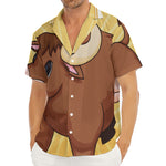 Cute Chinese Ox Zodiac Print Men's Deep V-Neck Shirt