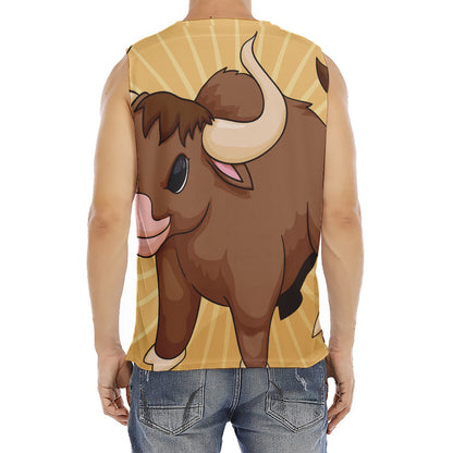 Cute Chinese Ox Zodiac Print Men's Fitness Tank Top