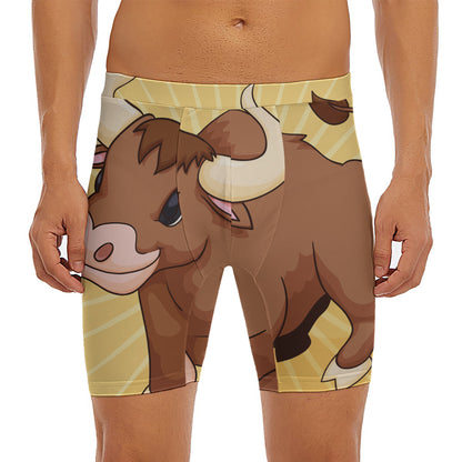 Cute Chinese Ox Zodiac Print Men's Long Boxer Briefs