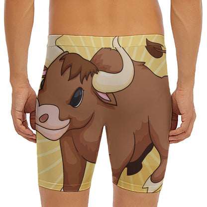 Cute Chinese Ox Zodiac Print Men's Long Boxer Briefs