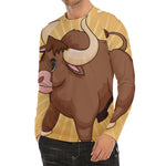 Cute Chinese Ox Zodiac Print Men's Long Sleeve Rash Guard