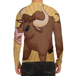 Cute Chinese Ox Zodiac Print Men's Long Sleeve Rash Guard