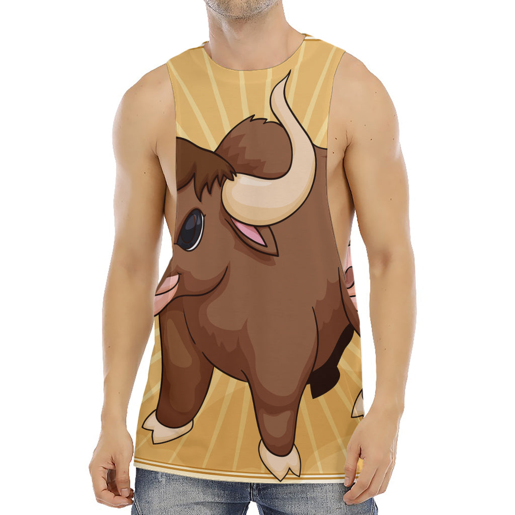 Cute Chinese Ox Zodiac Print Men's Muscle Tank Top
